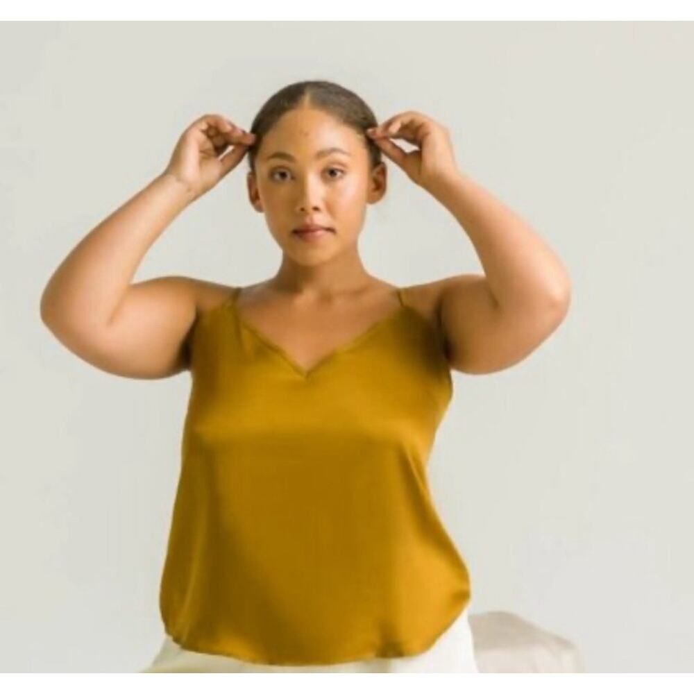 Ettitude Women's Size Large Sateen Cami Chamomile Yellow Strappy Top Loungewear
